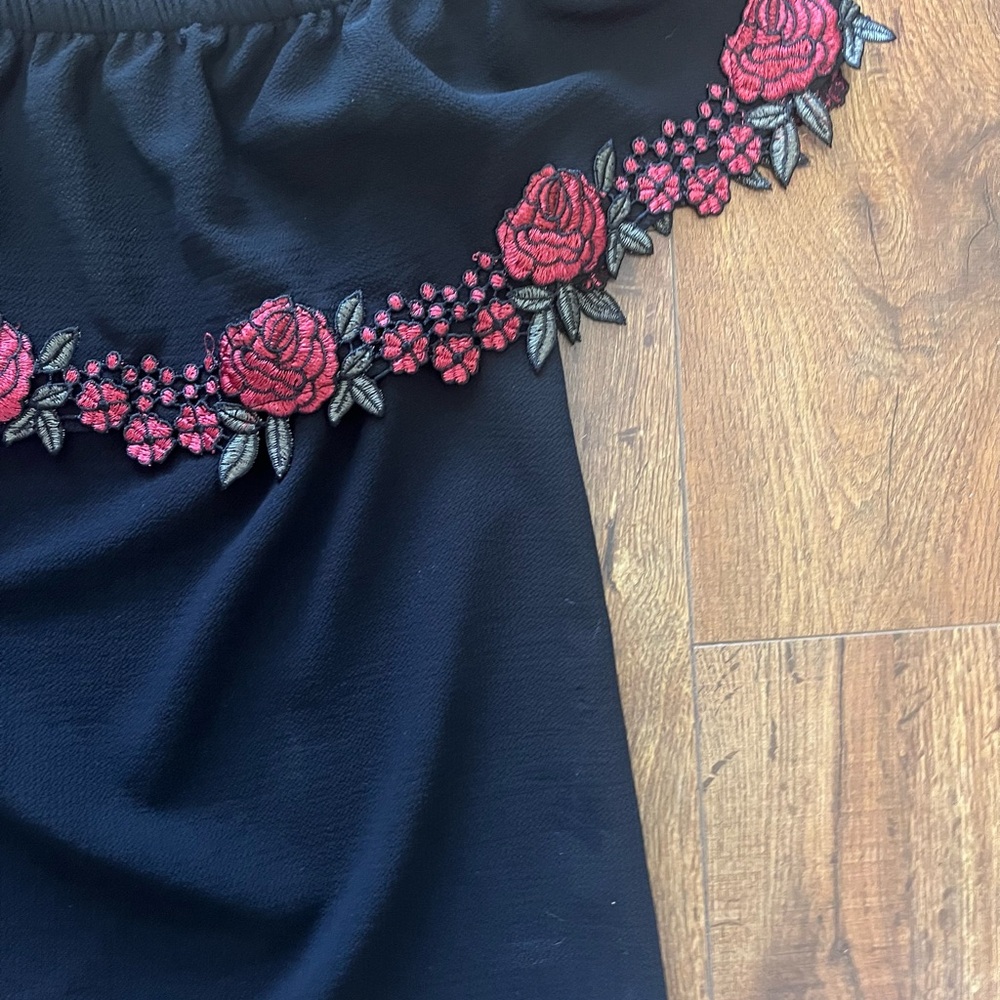 Beautiful Off-Shoulder Top with Red Floral Embroidery